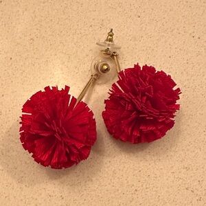 J Crew Red Pom Pom Earrings